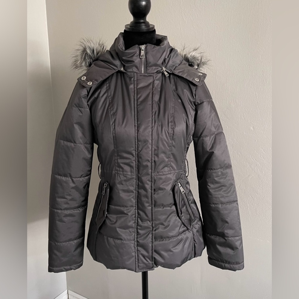 New York & Company Winter Jacket With Removable Faux Fur Hood